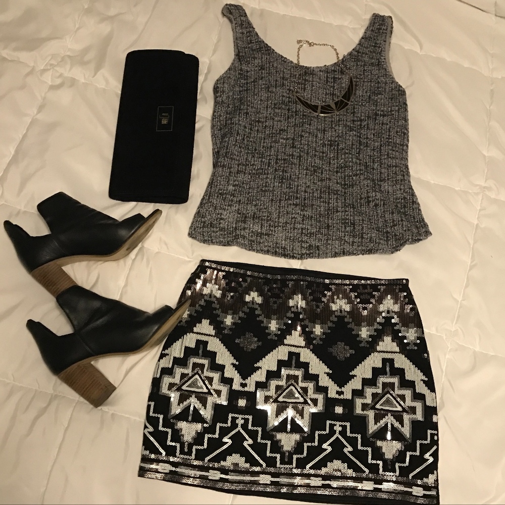 Express Tribal Sequined Mini Skirt